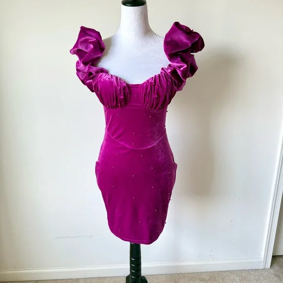 open lace back dress All For The Romance Velvet Flocked Mini Dress